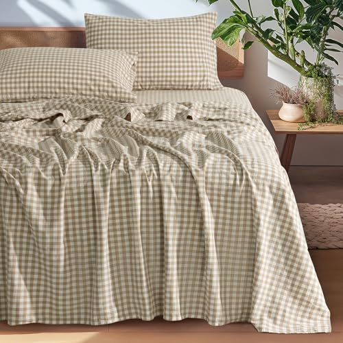 SONORO KATE 100% French Linen Queen Size Sheets Set,Natural Flax Bedding