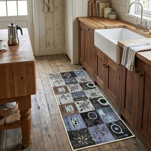 Image of HomeCloud Kitchen Rectangular Mat: Premium Anti-Slip, Soft, Washable, Designer Printed Mat for Floors, Kitchens, and Rooms - (6mm Thick, 41x122 cm and 41x61cm) (Coffee Espresso Brown)