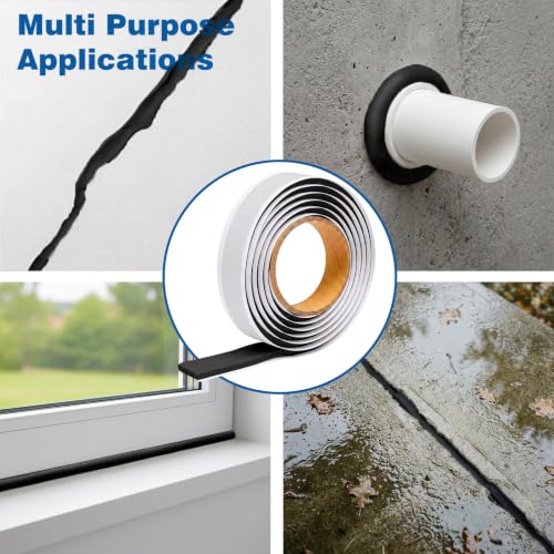 Image of U0U Black Butyl Seal Putty Tape, 5mm Waterproof Moldable Sealant for Sink Drain, Plumbing, Wall & Pipe Gap Repair, Flexible Leak Stopper Tape