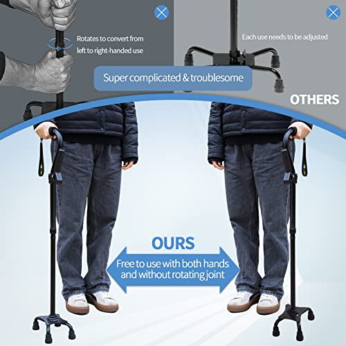 Adjustable Walking Cane for Men & Women with 4-Pronged Base for Extra Stability - Foldable Cane for Seniors with Foam Padded Offset Handle for Soft Grip & a Second Handle for Standing Black by KingPavonini - Used condition - Image 3