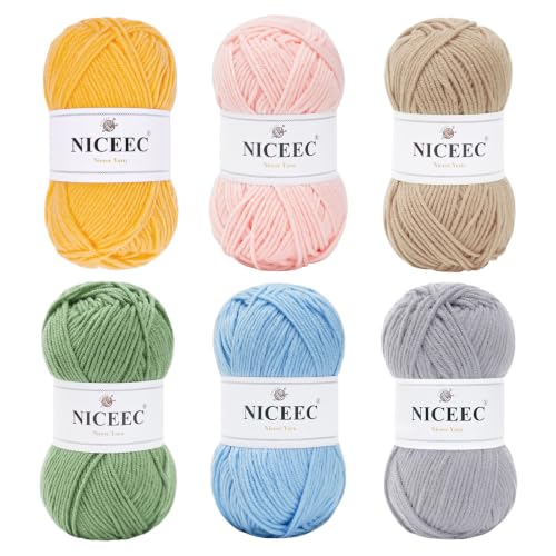 Image of NICEEC 300g Soft Assorted Colors Yarn - Sport Weight,100% Acrylic, 4 Ply, Bonbons Yarn for Crochet & Knit, DIY Project Starter Kit for Kids or Adults(Total 870yds) - LightSeries