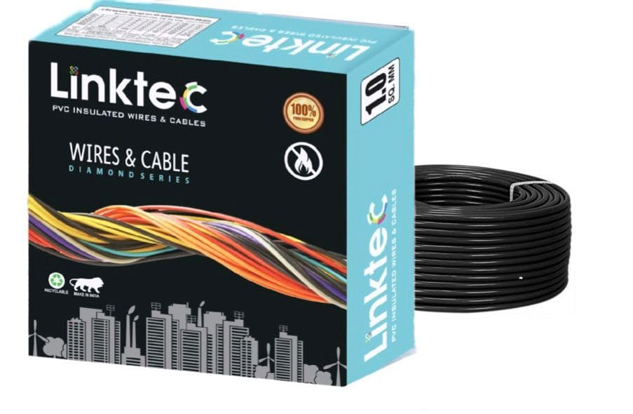 Linktec 90 Meters PVC Insulated Copper Wire, Single Core Flexible House Cable for Domestic & Industrial Connections (1.0 SQ-MM, BLACK)