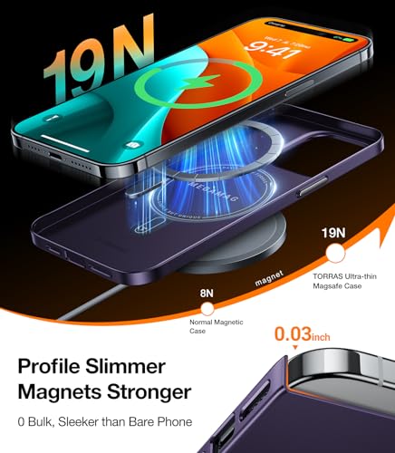 TORRAS Magnetic Slim-Fit for iPhone 15 Pro Max Case, Ultra-Thin 15 ProMax Phone Case Compatible with MagSafe, Lightweight Anti-Scratch Matte Hard iPhone 15 ProMax Case 6.7 inch OriginFit, Purple — view 3