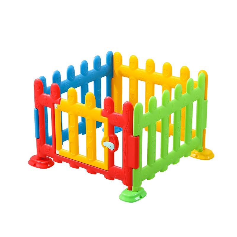 Colorido parque infantil para niños, barrera de seguridad para bebés en el interior, material seguro para que los niños jueguen y gateen.