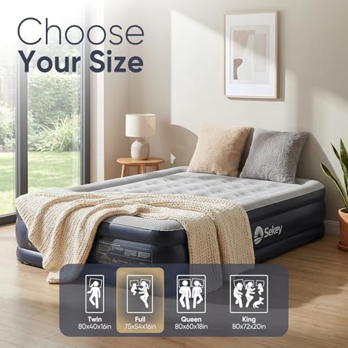Sekey Air Mattress Full with Built-in Pump, 16'' Comfortable Blow Up Colchones Inflables Mattress for Home, Guests, Foldable, Portable Bed for Adults, Durable Airbed Supports Up to 660 lbs by Sekey - Used condition - Image 4