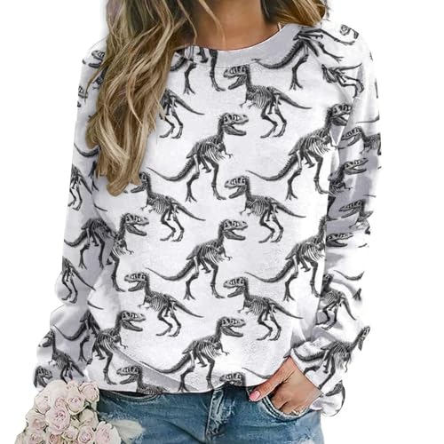 Sweat-shirt graphique femme col rond imprimé crânes de dinosaures
