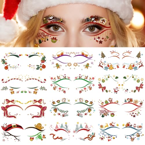 24 Sheets Christmas Face Temporary Tattoo, Upper & Lower Lash Rea...