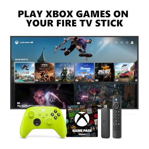Xbox Core Wireless Controller Electric Volt + Fire TV Stick 4K Max Game Pass Ultimate 1 Month Bundle Series X|S, Windows PC, Android &amp; iOS