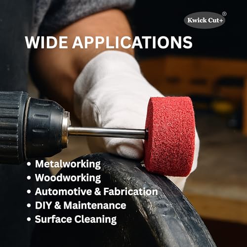 Image of Kwick Cut+ Non-Woven Unitised Abrasive Matt Mop Wheel 20x25mm for Drill with 6mm Shank - Red Surface Conditioning Polishing Buffing Wheel for Metal, Wood, Rust Removal - for Rotary Tools