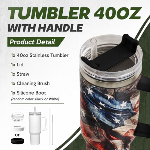 SANDJEST Hunting Tumbler with Handle for Men, Hunter Gifts for Men Dad Grandpa Husband Boyfriend, 40oz Stainless Steel Insulated Tumblers Hunters