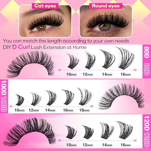Image of D Lash Clusters Kit Thick Lash Extension Kit Volume Lash Clusters 80D+100D+120D Eyelash Clusters Kit 10-18mm Individual Lashes with Bond and Seal by FANXITON