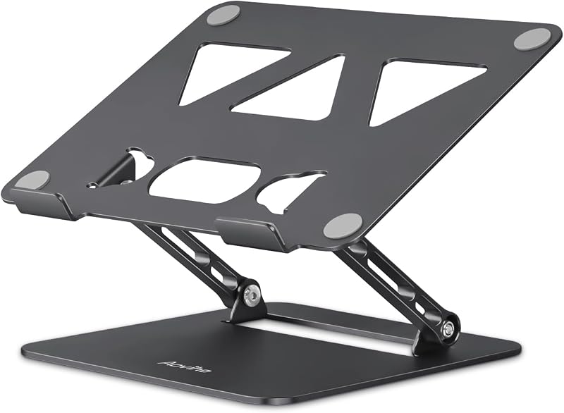 Aoviho Adjustable Laptop Stand for Desk, Portable Laptop Stand Holder and Riser, Foldable Aluminum Notebook Computer Stand for MacBook Air Pro HP Lenovo Dell Samsung Chromebook, 10-15.6 inch, Black