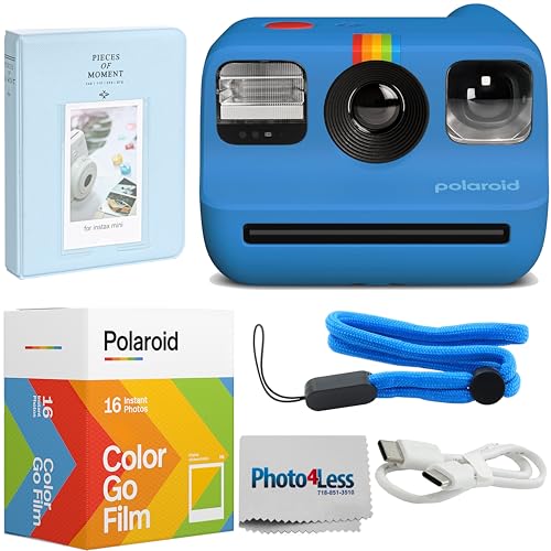 Polaroid Go Generation 2 Instant Film mini Camera (Blue) Bundled with Polaroid GO Color Film Double Pack, Photo Album (Holds 64 Photos), Lens Cleaning Cloth