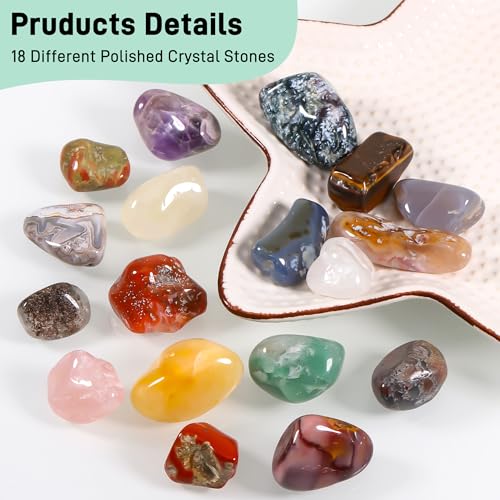 Zourglow 18 Pcs Healing Crystals Gemstones Set, Natural Polished Gem Stones, Lucky Pocket Stone for Yoga Balancing, Meditation, Reiki, Anxiety Stress Relief - Image 3