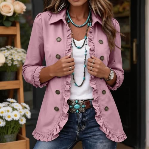 Womens Jackets Dressy Casual Ruffle Peplum Lapel Lightweight Jacket Pink - image 7