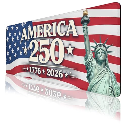 America 250 Mouse Pad Statue of Liberty America Flag Mousepad Extended Large Laptop Keyboard Non-Slip Rubber Base with Stitched Edges for Home Office Computer Keyboard Laptop 31.5x11.8 Inch
