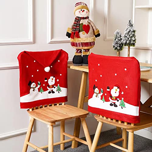 Blnene Christmas Chair Cover Sets, 2Pcs Chair Covers For Dining Room, 24*20 Inch Santa Claus And Snowman Red Hat Xmas Chair Back Covers For Kitchen Hotel Holiday Party Decor #TOP3