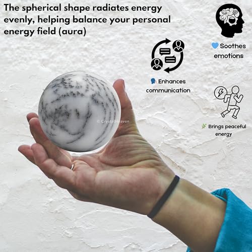 Image of Certified Dendrite Opal Crystal Ball for Meditation - Premium Crystal Vastu Items for Home and Feng Shui Items for Good Luck - Ideal for Pooja Supplies and Spiritual Practices (2 inch Inch)