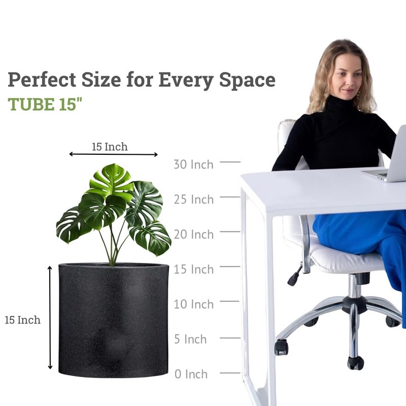 Image of Amazon Brand - Umi Tube 15 Inch Round Pots for Planter & Flowers Gamla - Lightweight, Durable Outdoor & Indoor Planters, Perfect for Balcony & Terrace Gardens (Black)
