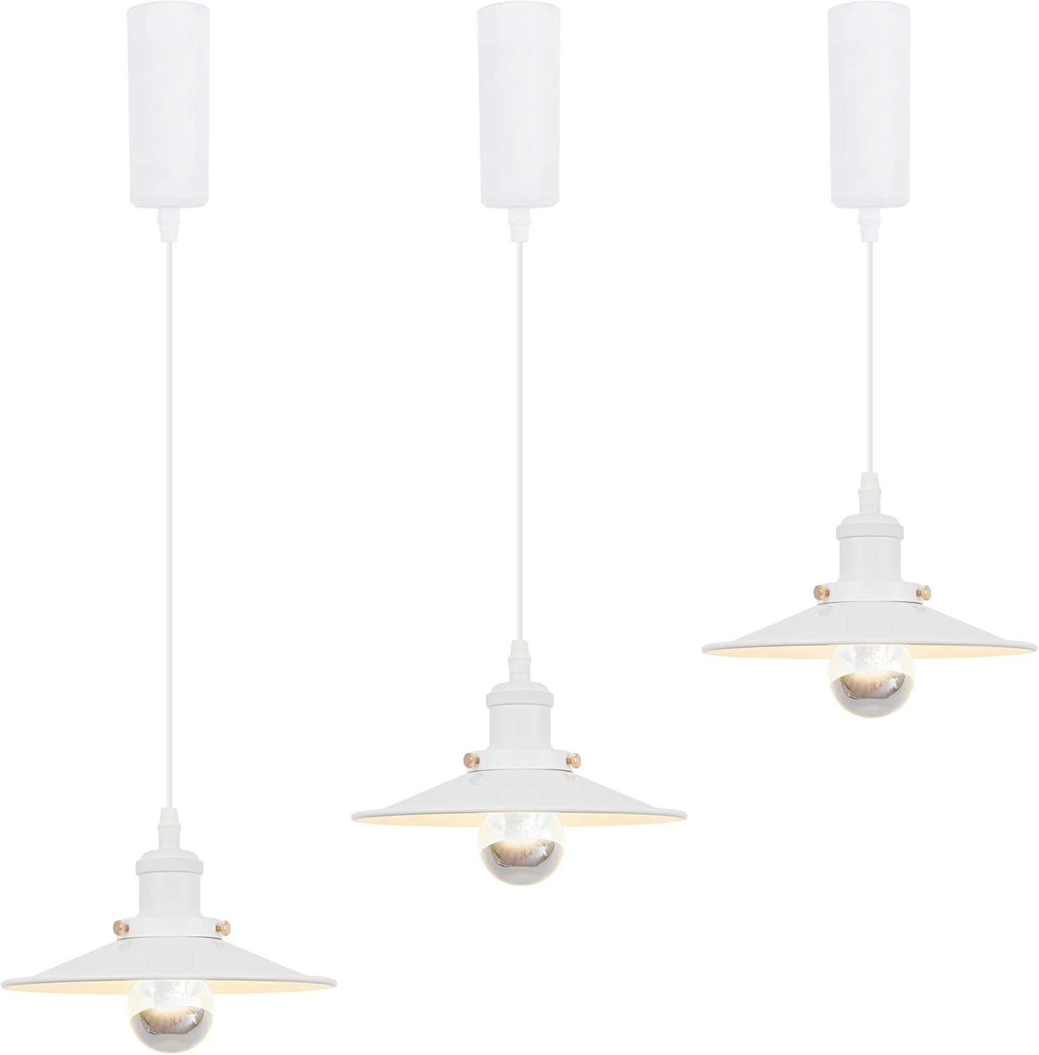 Kiven Anti Glare J-Type track lighting pendants Adjustable Length, 3-Light J track pendant lights,Industrial J track Light Pedant for Kitchen Island Restaurant Hallway, White