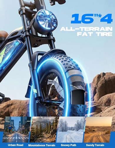 FLYSORA 1000W Electric Bike for Adults,48V 15.6Ah Electric Bicycle,28MPH Top Speed,24-50 Mile Range,16” Fat Tire Mountain e-Bike,Full Suspension,Dual Disc Brakes,UL2849 TUV Certified eBike - Image 5