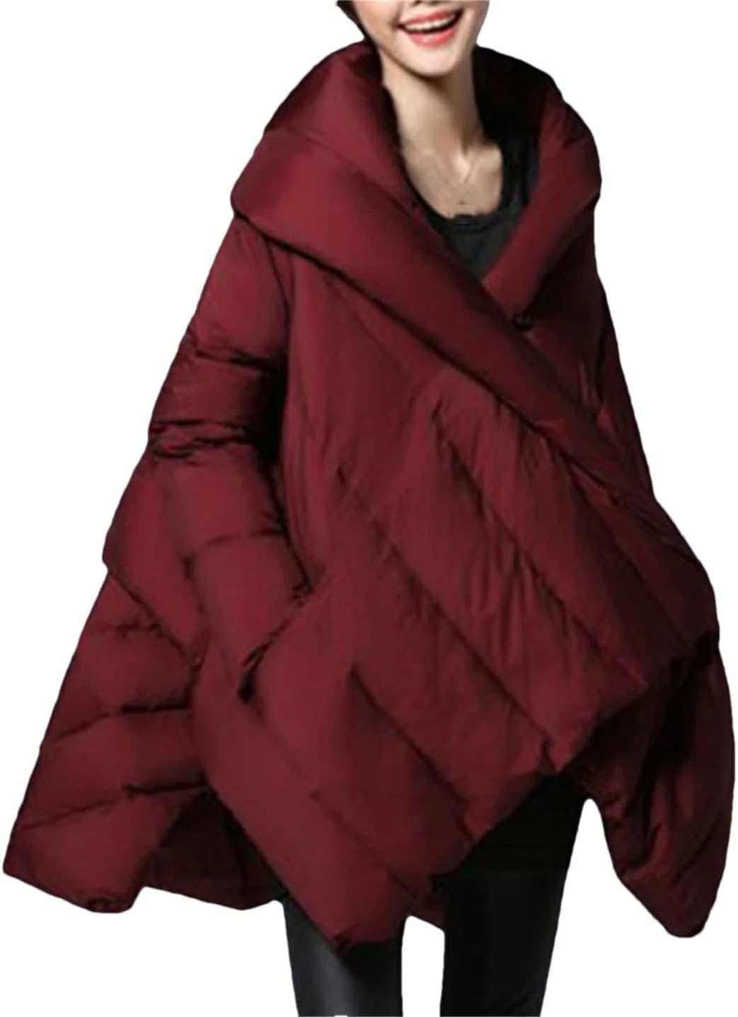 Women's Irregular Down Jacket Solid Color Long Sleeve Lapel Zipper Loose Mid-Length Outerwear