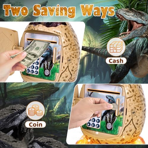 Refasy Kids Toys,Electronic Piggy Bank for Kids Dinosaur ATM Piggy Bank Password Cash Coin Can Money Bank Toy for Children with Music Best Birthday Gifts for Boys Girls 6-10 Year Old Brown 2 51RVUsw5e7L. AC