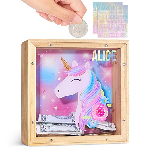 Image of ICOSY Piggy Bank for Kids, Wooden Framed Coin Bank