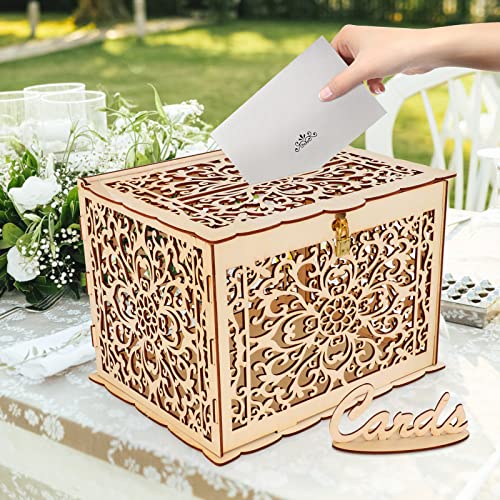 Hooqict Diy Wedding Card Box With Lock Large Rustic Wood Wedding Gift Money Box Holder For Graduation Parties Wedding Reception Bridal Baby Shower Birthday #TOP2