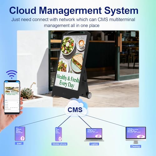 Image of 43inch Outdoor Digital Signage, 2000nits High Brightness LCD Touchscreen Advertising Display, IP65 Waterproof, CMS /USB /WiFi /Port Player, Split Screen,24 /7 Operation, 1200Wh Battery, Android OS