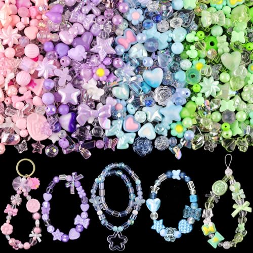 210-270PCS TINKRSTUFF Assorted Acrylic Beads for Bracelet Making Cute Beads for Jewelry Making Flower Bow Butterfly Candy GummyBear Aesthetic Bracelet Charms DIY Necklace Keychain Phone Charm