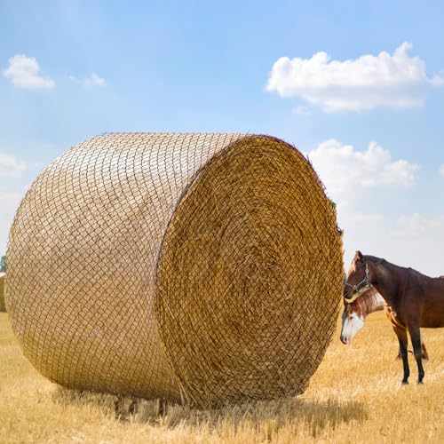 GINDOOR Large Round Bale Hay Net for Horses, 6x6 Ft Knotless Slow Feeder Hay Nets for Horses and Livestock, Black Heavy Round Bales with 2 inches Hole for Horses, Cattle, Sheep in Farms and Pastures