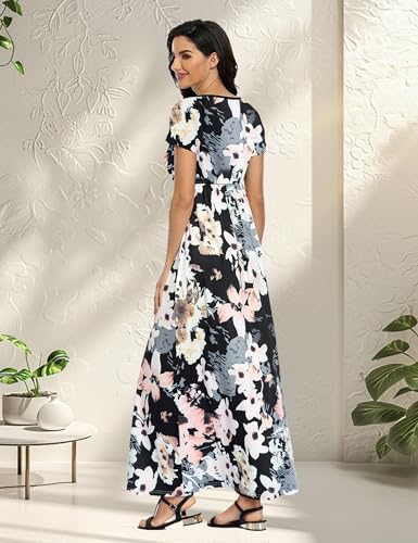 Image of Lacavocor Womens Short Sleeve Maxi Dresses Empire Waist Long Dress