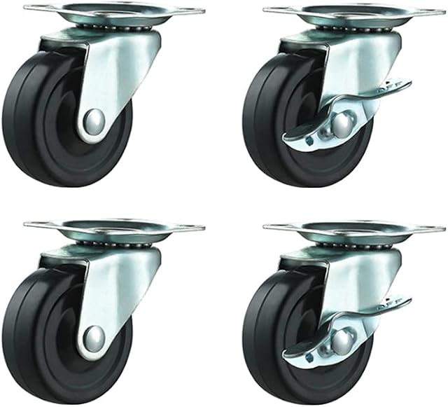 Castor Wheels 4 x 40mm Heavy Duty Swivel Furniture Caster Wheel Braked Rubber Silent Wheels for Trolley Office Chair Replacement Castors Wheels Black