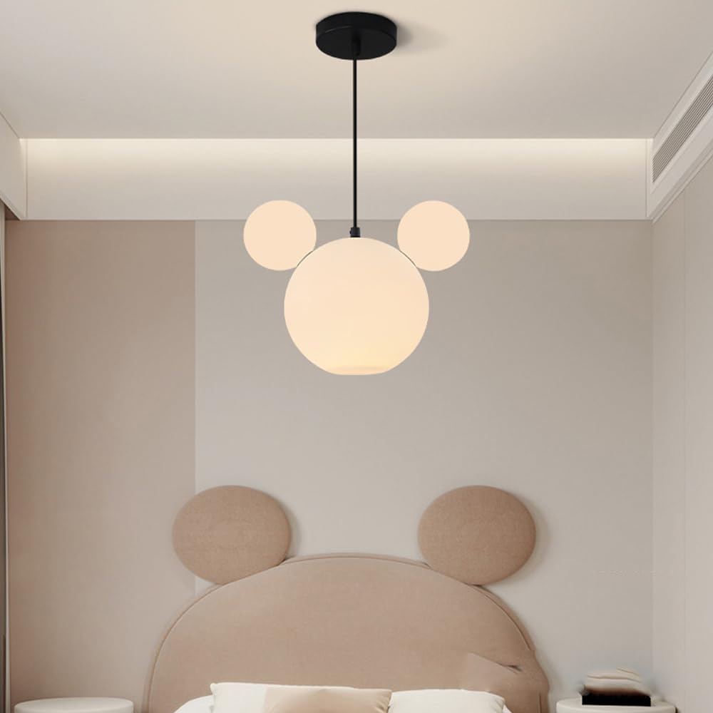 Cartoon Mouse Pendant Light Modern Creative Frosted Glass Chandelier Cute Children's Bedroom Ceiling Pendant Lamp Hanging Lights for Cafe Dining Room Bedroom, White Acrylic Lampshade