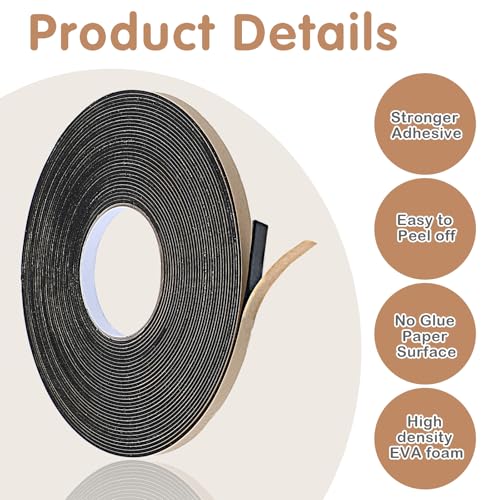 Image of Foam Tape Adhesive Rubber Strips, 49.2ft Rubber Strips with Adhesive Backing, Black PET Automotive Insulation Tape for Soundproofing and Sealing（0.39in Wide, 0.08in Thick