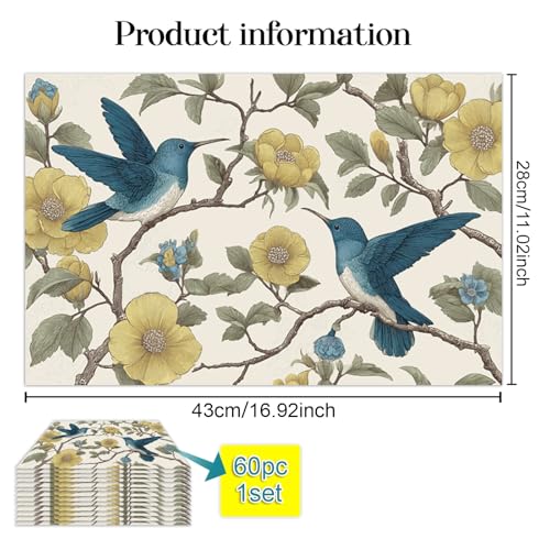 TWINKLEMON Papiertischsets, Einweg-Tischsets, Geschirr-Dekor, Tischset für Esstische, Küche, Hochzeit, Geburtstag, Esszimmer, Party-Zubehör, 60 Stück