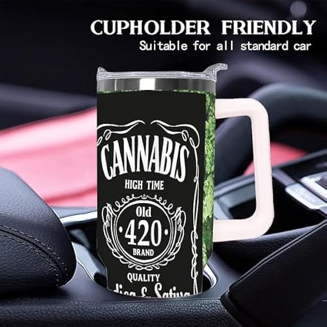 40oz Tumbler with Lid, Insulated Cup, Travel Coffee Mug, Perfect Gift for Easter, Father's Day, Mother's Day, Birthday, Cannabis 420 Weed Design