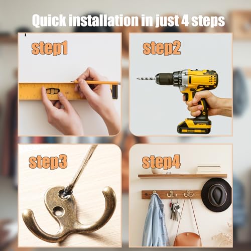 Coat Hooks Wall Hooks for Hanging - 8 Pack Bronze Double Prong Hook Wall Mounted - Great for Living Room, Bedroom, Entryway, Closet for Coat, Bag, Towel, Hat, Key, Cup, Heavy-Duty, Easy to Install - Image 5