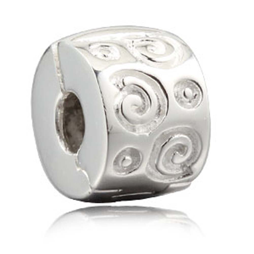 Clip Charms Authentic 925 Sterling Silver Clip Lock Stopper Beads for DIY Charms Bracelets (B)