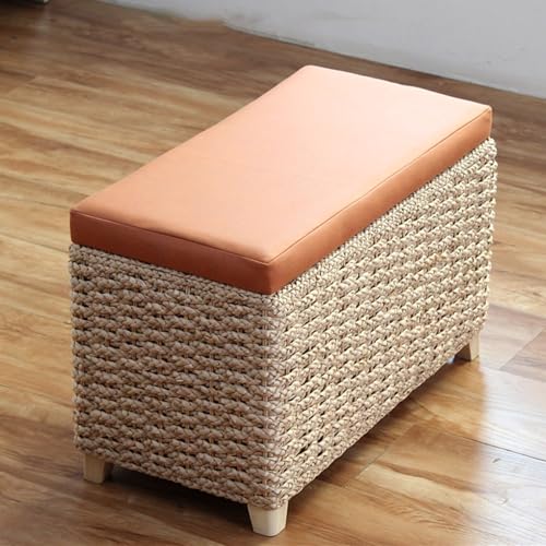 Banc en rotin avec rangement pour chambre et entrée orange 50x30
