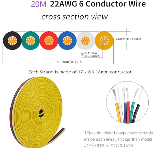 ENQIMAOYI 22AWG 6 pin 33FT 20M LED Strips Flexible Electrical Wire Extension Cable Conductor Cords Line for 6 Color 3528 5050 RGBWW CCT LED Strip Lights - Image 4