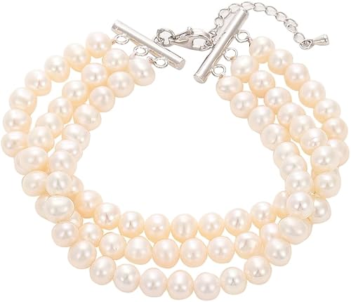 AAA+ - Pulsera de perlas de agua dulce naturales de calidad para mujer, perlas blancas redondas de 0.25 a 0.27 pulgadas con hebilla de langosta de