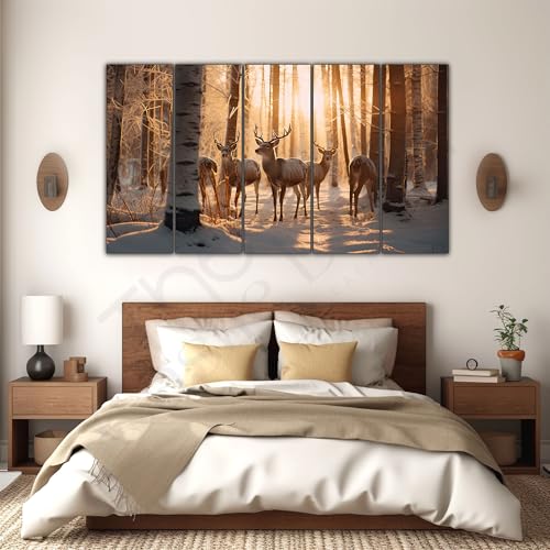 Image of The Castle Decor Beautiful Deer Wall Painting for Living Room Big Size - Deer Wall Painting for Bedroom, Office, Drawing Room, Hotel - Elegant Wall Decor Art for Home Decoration, Gifting (36x60 inch)