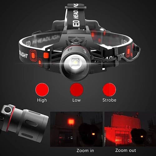 Miniatura 8 de WINDFIRE Nueva luz roja más brillante caza faro zoomable 3 modos brillante cabeza lámpara recargable impermeable faro para Coyote Hog Varmint,