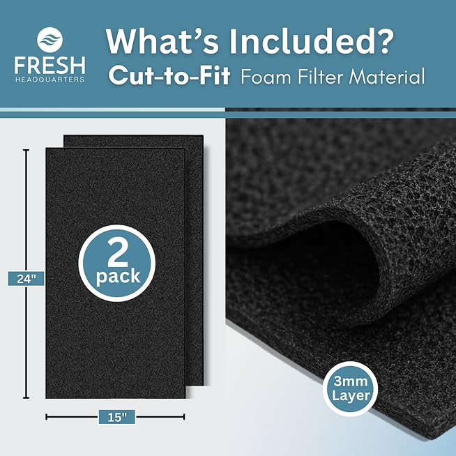 Paquete de 2 filtros de repuesto de espuma cortados para adaptarse – 24 x 15 x 1/4 pulgadas, lavables y reutilizables para unidad de ventana de CA, purificador de aire, campana extractora, ventilación