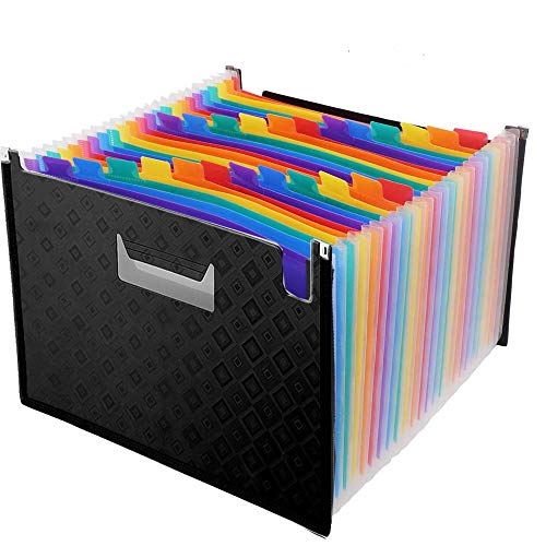 Expanding File Folder 24 Pockets, Colorful Accordion A4 and Letter Size Document Organizer Expanding Wallet Stand for Business/Office/Study/Home