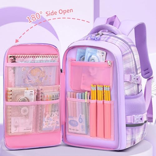 WYCY School Backpack for Girls - Travel Daypacks for Kids & Teens, Kawaii Bookbag with Laptop Compartment, Plaid Blue2
