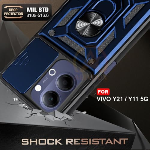 Image of Armor Bumper Back Cover Case for Vivo Y21 5G / Y11 5G | Rotating Camera Cover, Ring Holder & Kickstand | Heavy Duty & 360 Degree Protection Vivo Y21 5G / Y11 5G Back Cover (Blue)
