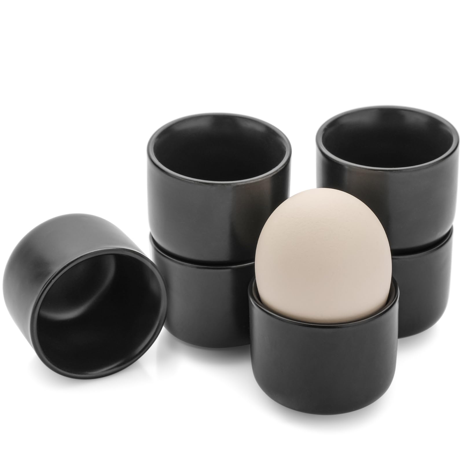 forkmannie Egg Cup Porcelain Small Ceramic Mug Set for Eggs Breakfast (6 Black)